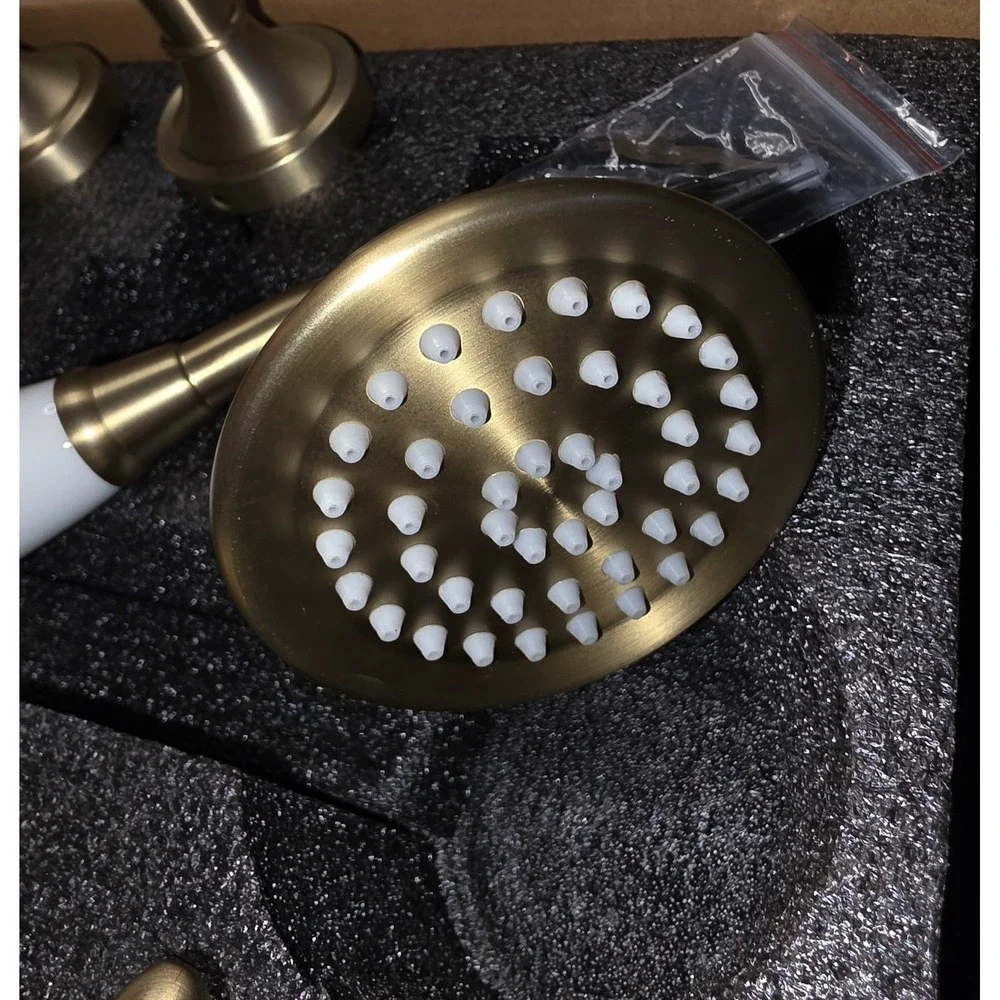 Auleend Brushed Gold Adjustable Slide Bar Shower System with Handheld Head